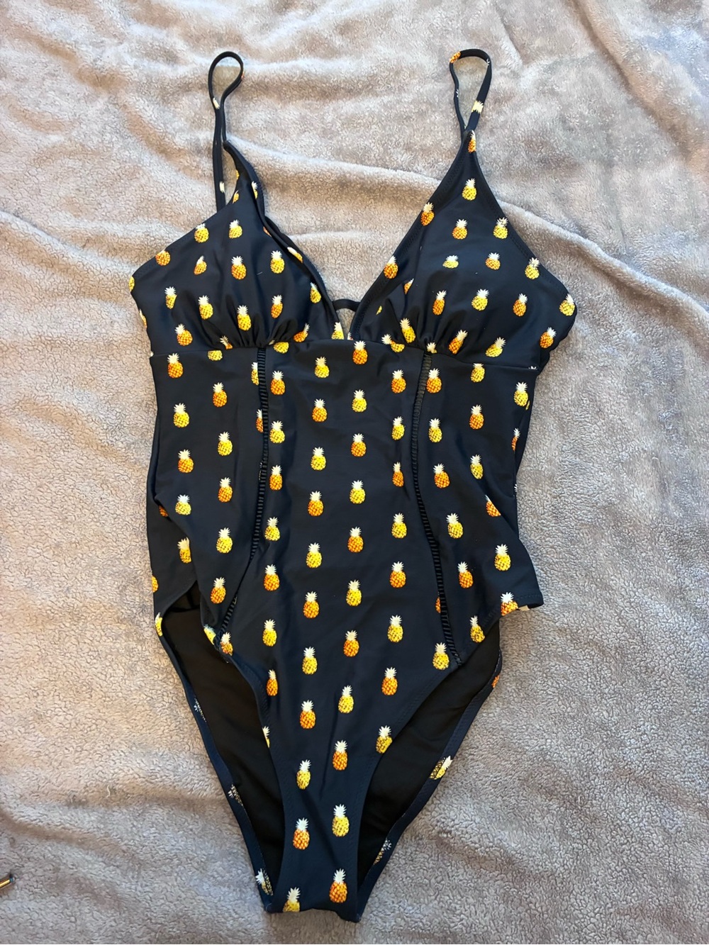 Navy Blue  Pineapple Print One-Piece Swimsuit with Slim Straps